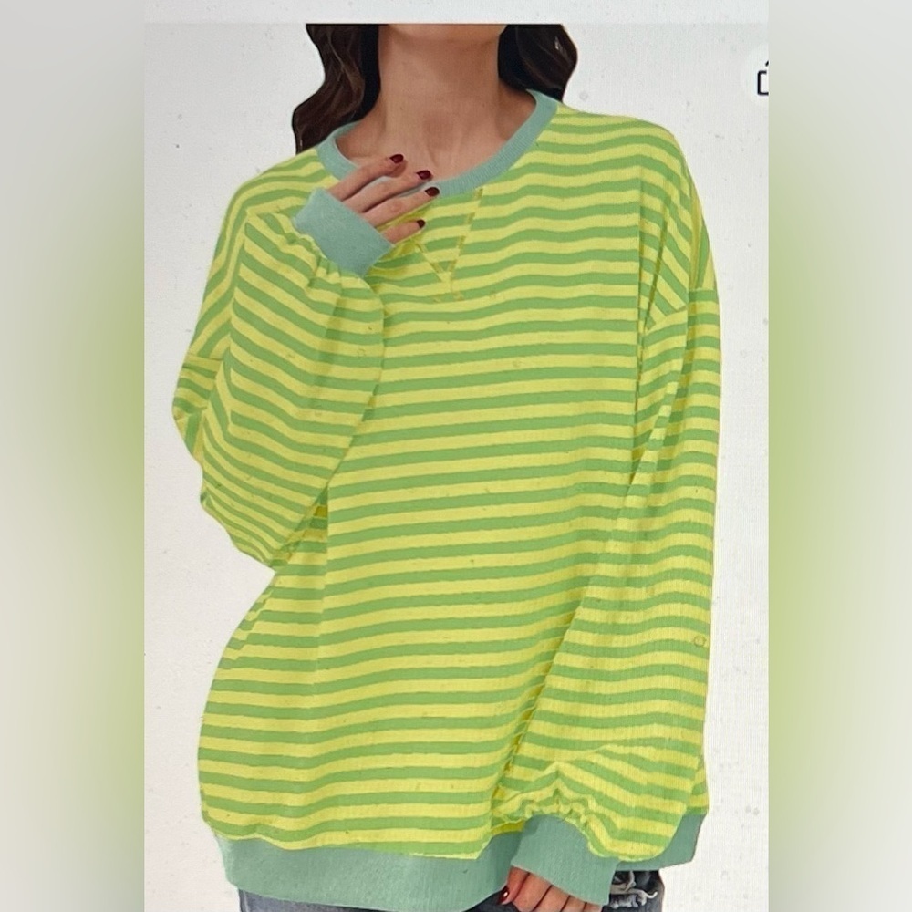 Athmile Y2K Oversized Striped Sweater – Green/Yellow/Blue – Size S – NWT - Picture 4 of 4